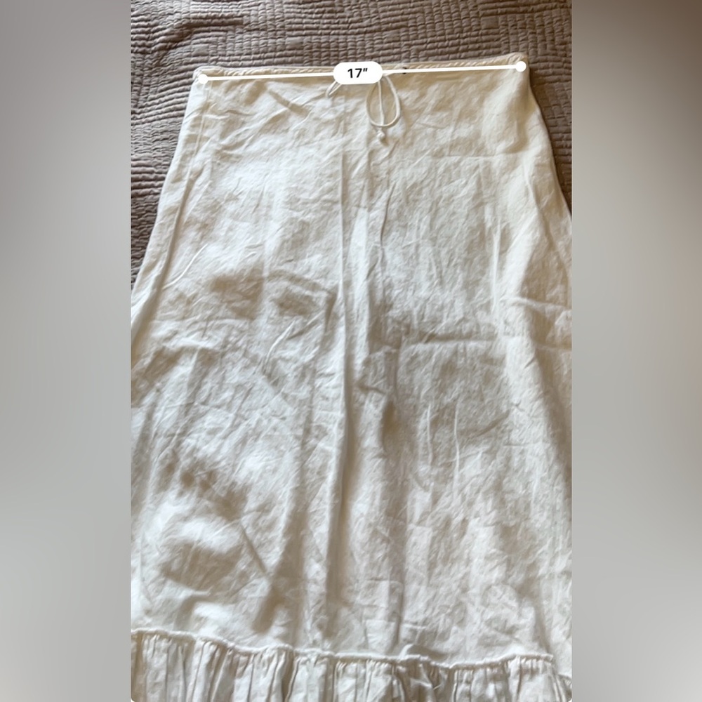 J Crew White Linen Ruffled Hem Midi Skirt Size L Coquette Boho - Picture 9 of 9